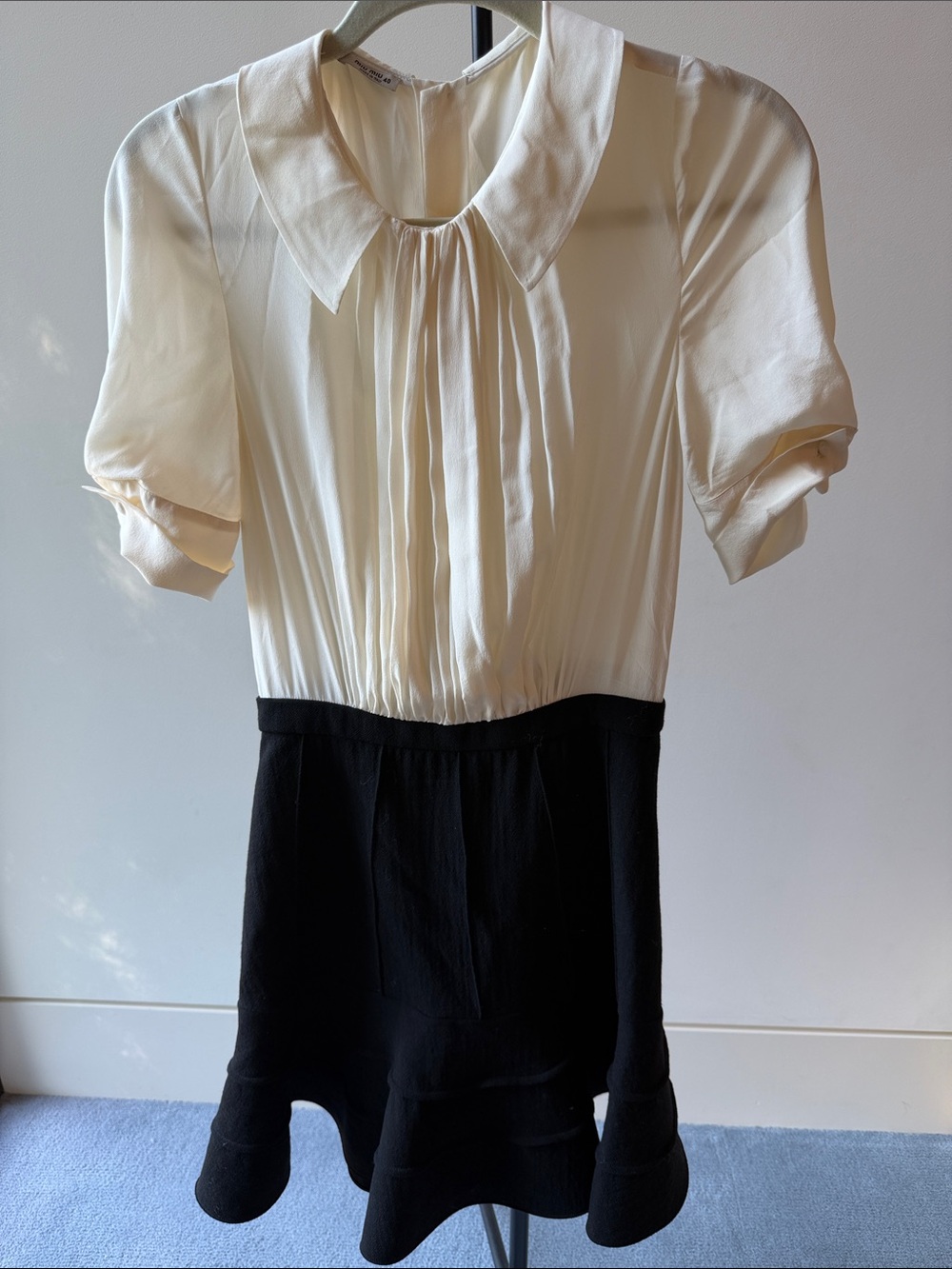 Miu Miu Black and Cream Two-Tone Pleated Mini Dress